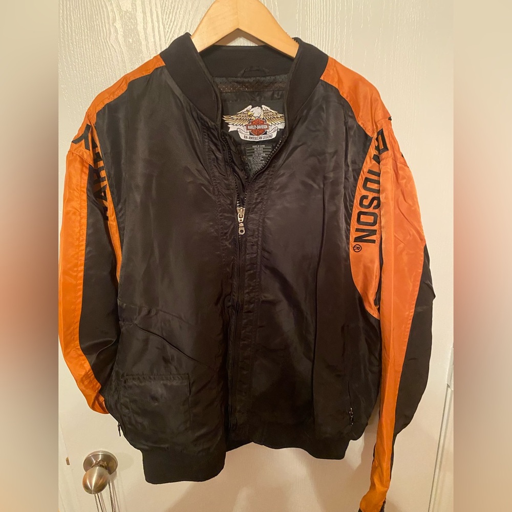 Harley-Davidson Black and Orange Bomber Jacket